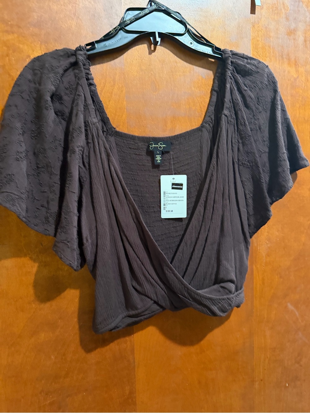 Jessica Simpson Brown Cropped Wrap Blouse